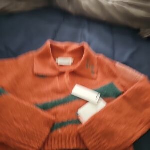 Women's Orange and Green Cardigan Sweater